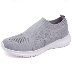 lancrop women's lightweight walking shoes - casual breathable mesh slip on sneakers wide 7 us, label 37.5 grey