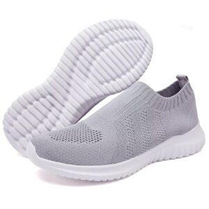 LANCROP Women's Lightweight Walking Shoes - Casual Breathable Mesh Slip On Sneakers Wide 7 US, Label 37.5 Grey