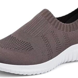 LANCROP Women's Lightweight Walking Shoes - Casual Breathable Mesh Slip On Sneakers Wide 6.5 US, Label 37 Brown