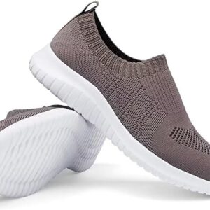 LANCROP Women's Lightweight Walking Shoes - Casual Breathable Mesh Slip On Sneakers Wide 6.5 US, Label 37 Brown