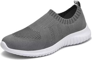 lancrop women's lightweight walking shoes - casual breathable mesh slip on sneakers wide 7 us, label 37.5 dark grey