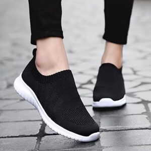 LANCROP Women's Lightweight Walking Shoes - Casual Breathable Mesh Slip On Sneakers Wide 9.5 M US All Black