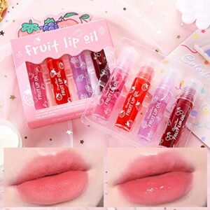 alisesun 4 pcs fruit roll-on lip gloss set, clear lip gloss crystal jelly liquid lipstick, plumping lip oil moisturizing hydrating non-sticky, nice gift for women girl