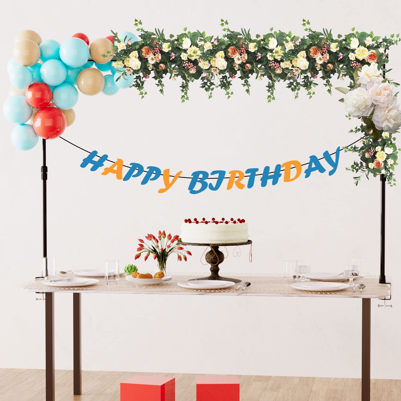 EMART 70''Tall Adjustable Over The Table Rod Stand, 50-94" Length, Balloon Flower Arch Stand for Birthday, Wedding, Party, Christmas, Anniversary Decorating