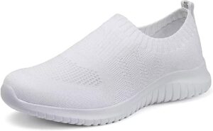 lancrop women's lightweight walking shoes - casual breathable mesh slip on sneakers wide 6.5 us, label 37 all white