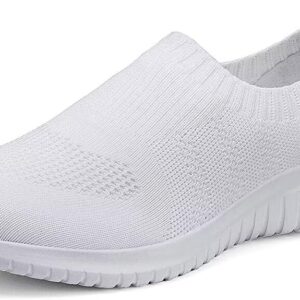 LANCROP Women's Lightweight Walking Shoes - Casual Breathable Mesh Slip On Sneakers Wide 6.5 US, Label 37 All White