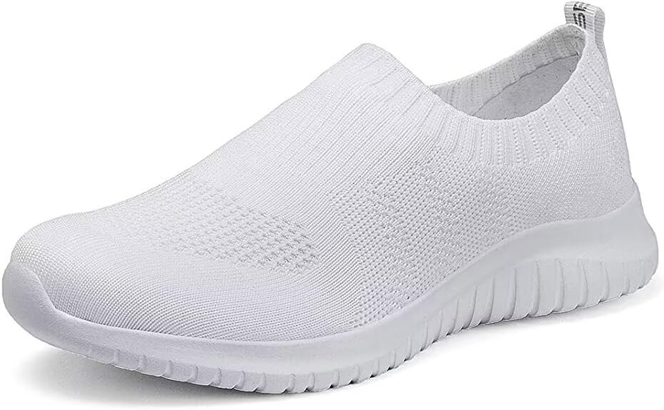 LANCROP Women's Lightweight Walking Shoes - Casual Breathable Mesh Slip On Sneakers Wide 6.5 US, Label 37 All White