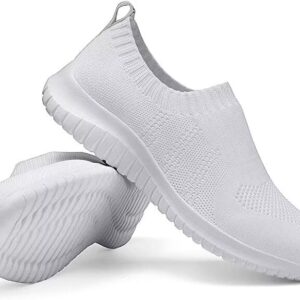 LANCROP Women's Lightweight Walking Shoes - Casual Breathable Mesh Slip On Sneakers Wide 6.5 US, Label 37 All White