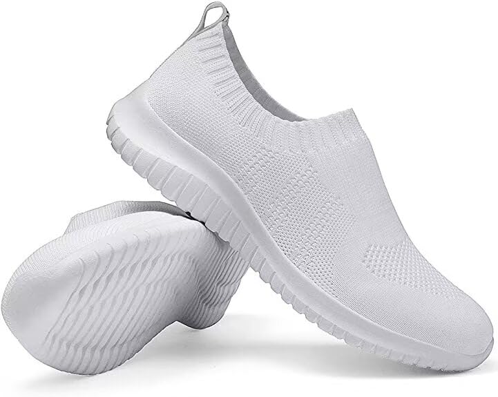 LANCROP Women's Lightweight Walking Shoes - Casual Breathable Mesh Slip On Sneakers Wide 6.5 US, Label 37 All White