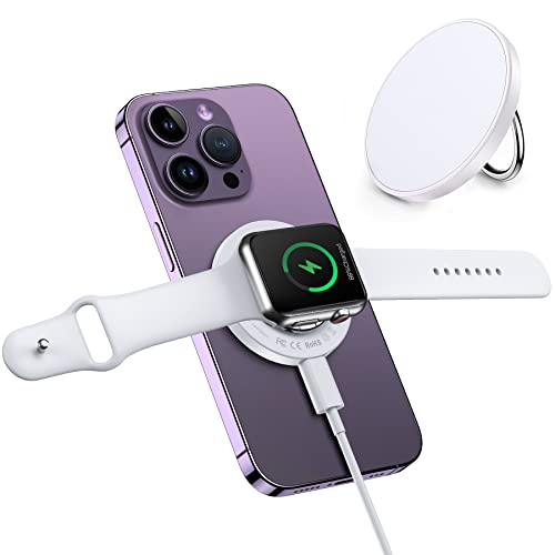 Magnetic Wireless Charger, Fast Mag-Safe Charger 3 in 1 Charging Station Compatible with iPhone 15/14/13/12 Series, iWatch Ultra/SE/9/8/7/6/5/4/3/2 AirPods, Travel Charger Pad (Plug to Use)