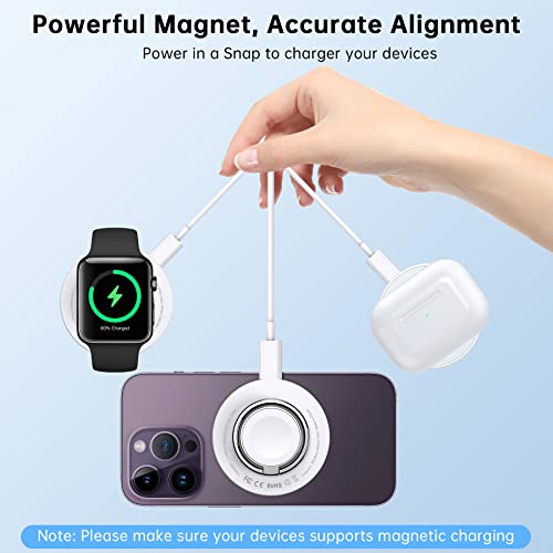 Magnetic Wireless Charger, Fast Mag-Safe Charger 3 in 1 Charging Station Compatible with iPhone 15/14/13/12 Series, iWatch Ultra/SE/9/8/7/6/5/4/3/2 AirPods, Travel Charger Pad (Plug to Use)