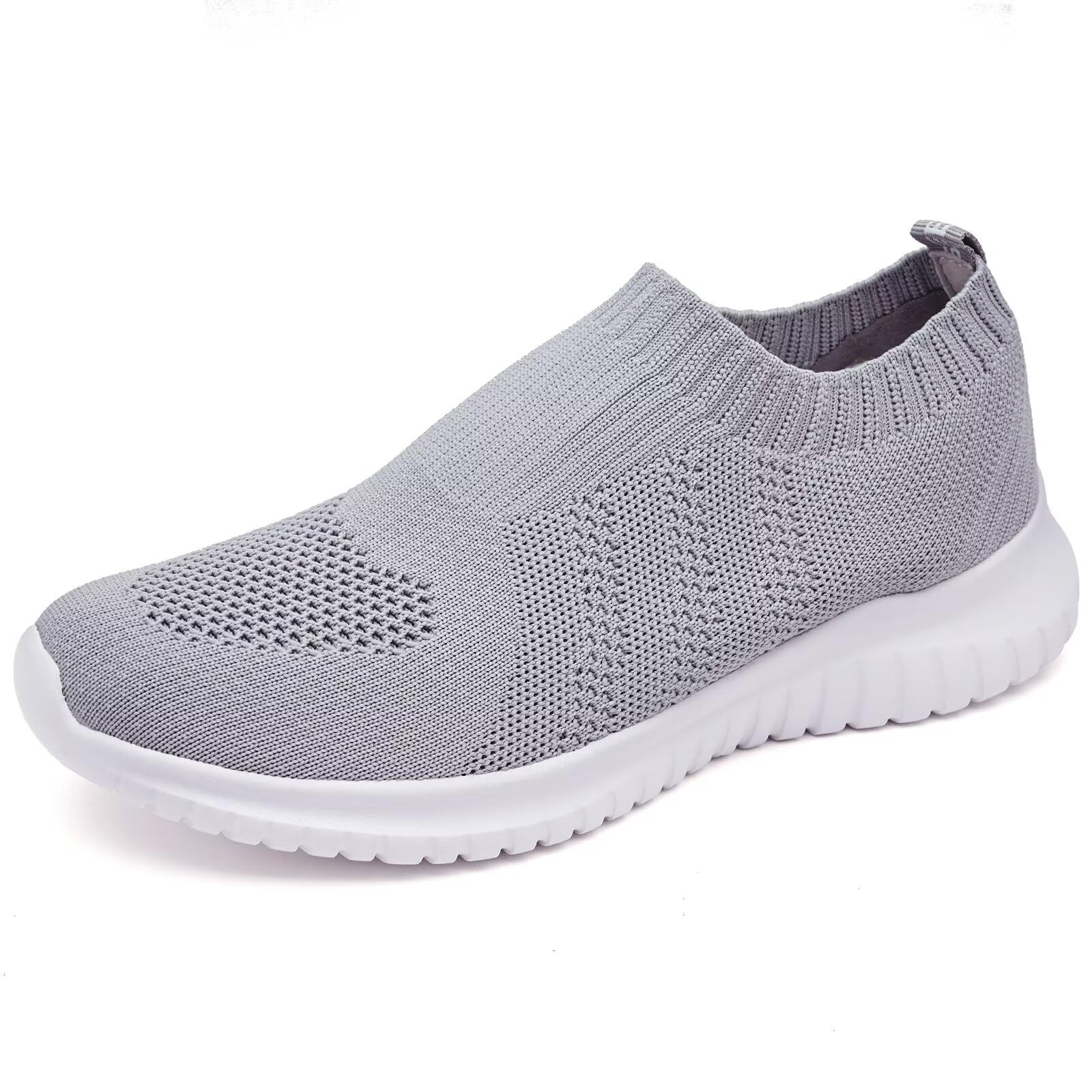 LANCROP Women's Lightweight Walking Shoes - Casual Breathable Mesh Slip On Sneakers Wide 7.5 US, Label 38 Grey