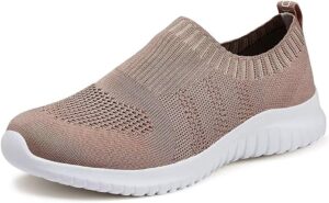 lancrop women's lightweight walking shoes - casual breathable mesh slip on sneakers wide 9.5 us, label 41 apricot