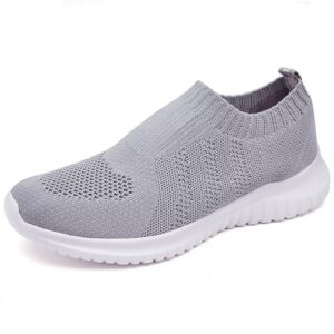 lancrop women's lightweight walking shoes - casual breathable mesh slip on sneakers wide 6.5 us, label 37 grey