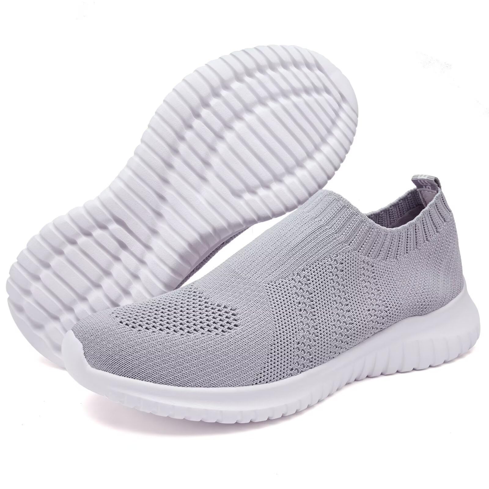 LANCROP Women's Lightweight Walking Shoes - Casual Breathable Mesh Slip On Sneakers Wide 6.5 US, Label 37 Grey