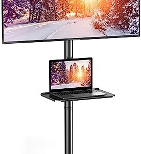 PERLESMITH Mobile TV Cart with Wheels for 23-60 Inch LCD LED OLED Flat Curved Screen Outdoor TVs Height Adjustable Shelf Floor Stand Holds up to 55lbs Monitor TV Holder with Tray Max VESA 400x400mm