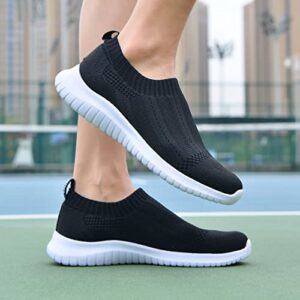 LANCROP Women's Casual Tennis Shoes - Comfortable Knit Gym Walking Slip On Sneakers Wide 11 M US, Label 43 Black