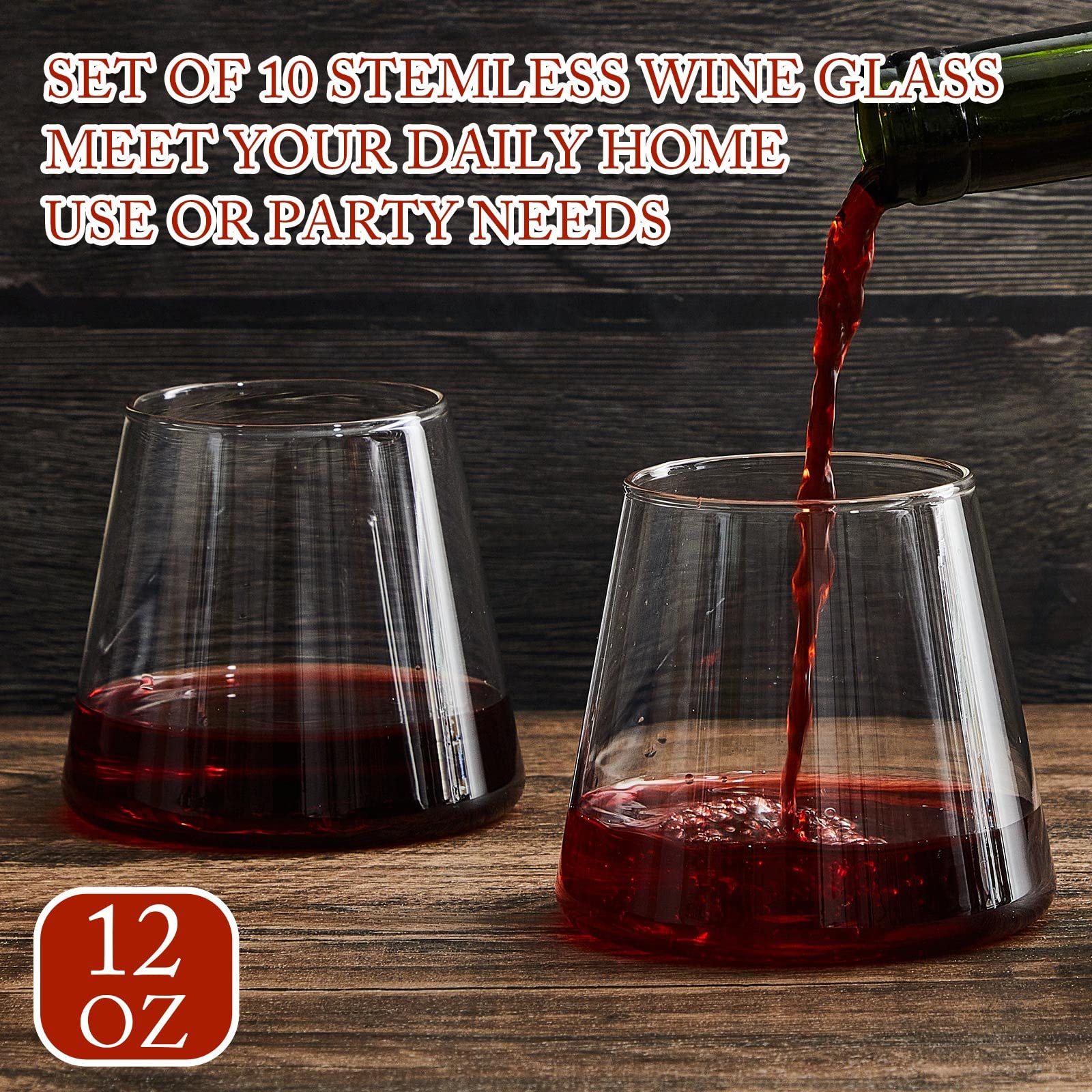 Zubebe Set of 10 Stemless Wine Glass Stemless Wine Glasses Drinking 12 oz Modern Wine Glasses Stemless Dishwasher Safe Gifts