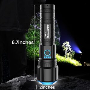 WSIIROON LT1702 120,000 Lumen Super Bright LED Flashlight, Black, Battery Powered, Rechargeable, Adjustable Focus, 5 Light Modes, Zoomable, Waterproof, 18 Months Warranty