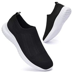 lancrop women's casual tennis shoes - comfortable knit gym walking slip on sneakers wide 7.5 m us, label 38 black