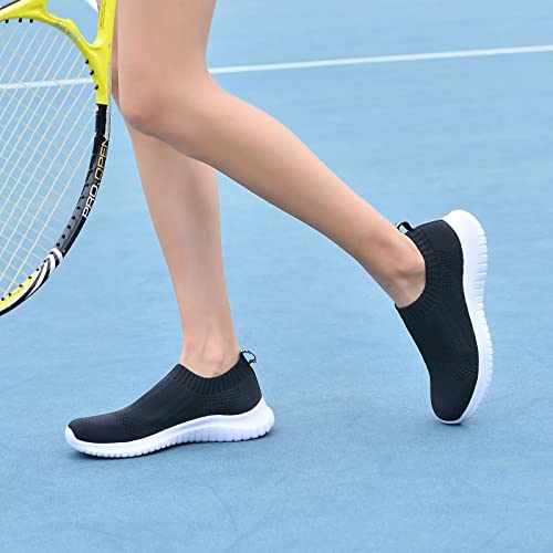 LANCROP Women's Casual Tennis Shoes - Comfortable Knit Gym Walking Slip On Sneakers Wide 7.5 M US, Label 38 Black