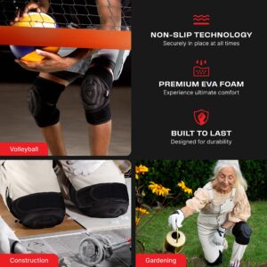 NoCry Supportive Sports and Gardening Knee Pads; Unique Adjustable Straps; Soft Knee Pads & Clear Safety Glasses; Adjustable Frames and No-Slip Grips; Scratch Resistant Anti Fog, Black & Red