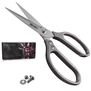 ftecybo heavy duty scissors 9'', all purpose, leather scissors, reinforced stainless steel blades with metal handles for home, office, easy cutting cardboard, fabric, carpet, leather