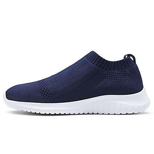 LANCROP Women's Casual Tennis Shoes - Comfortable Knit Gym Walking Slip On Sneakers Wide 9.5 M US, Label 41 Navy