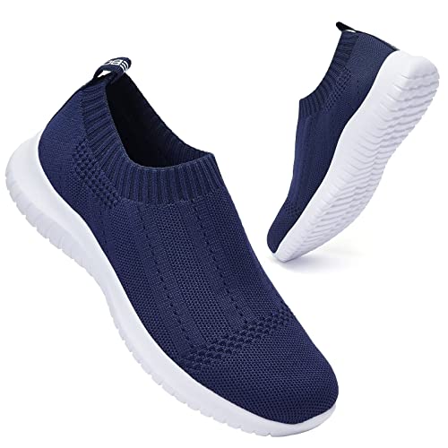LANCROP Women's Casual Tennis Shoes - Comfortable Knit Gym Walking Slip On Sneakers Wide 9.5 M US, Label 41 Navy