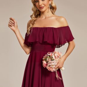 Ever-Pretty Women's Elegant Off The Shoulder Asymmetric Hem Chiffon Midi Spring Dresses for Women Burgundy US12