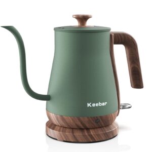 Keebar Gooseneck Electric Kettle, Electric Tea Kettle Stainless Steel, Pour over kettle for Coffee, 1000W Hot Water Kettle Electric Auto Shut Off, 0.8L, Wood-like Grain Finish Handle, Matcha Green