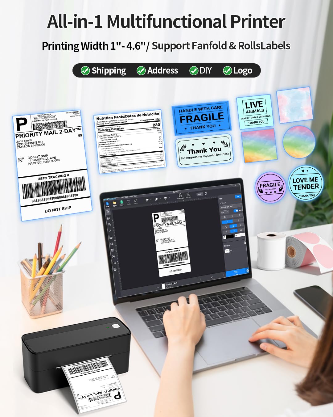 Phomemo Bluetooth Thermal Shipping Label Printer, Wireless 4x6 Shipping Label Printer for Shipping Packages, Support Android, iPhone and Windows, Widely Used for Amazon, Ebay, Shopify, USPS, FedEx