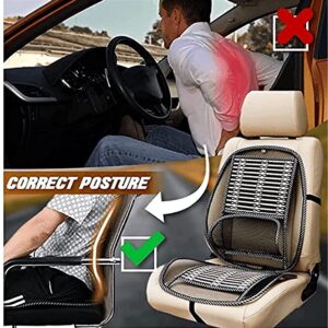 Doxenem Ergonomic Car Seat Office Chair Bamboo Chip Cover Cushion with Wire Mesh Lumbar Back Support,Breathable Black Mesh with Strap Comfortable Ventilate Support Cushion Pad, for Back Pain Relief