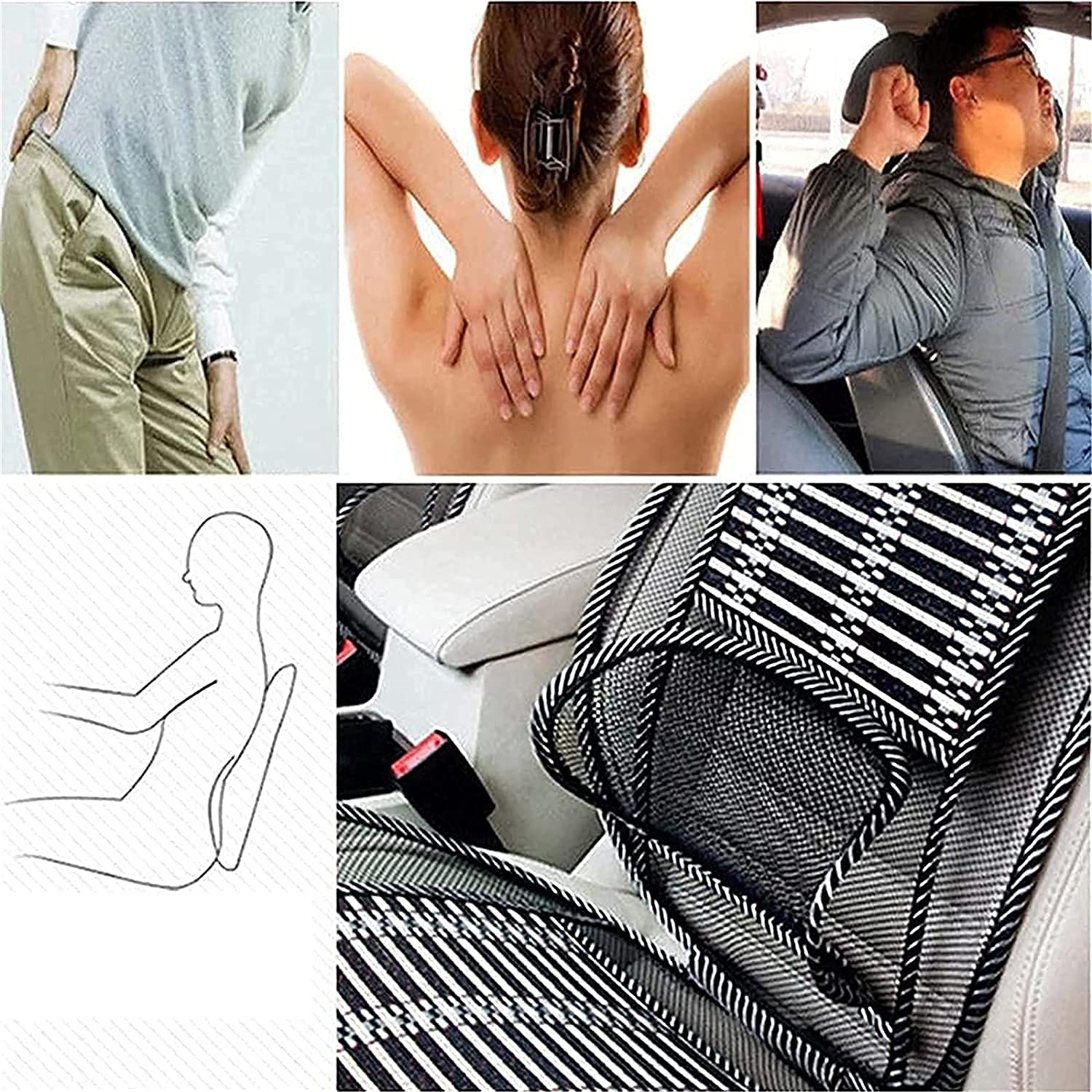 Doxenem Ergonomic Car Seat Office Chair Bamboo Chip Cover Cushion with Wire Mesh Lumbar Back Support,Breathable Black Mesh with Strap Comfortable Ventilate Support Cushion Pad, for Back Pain Relief