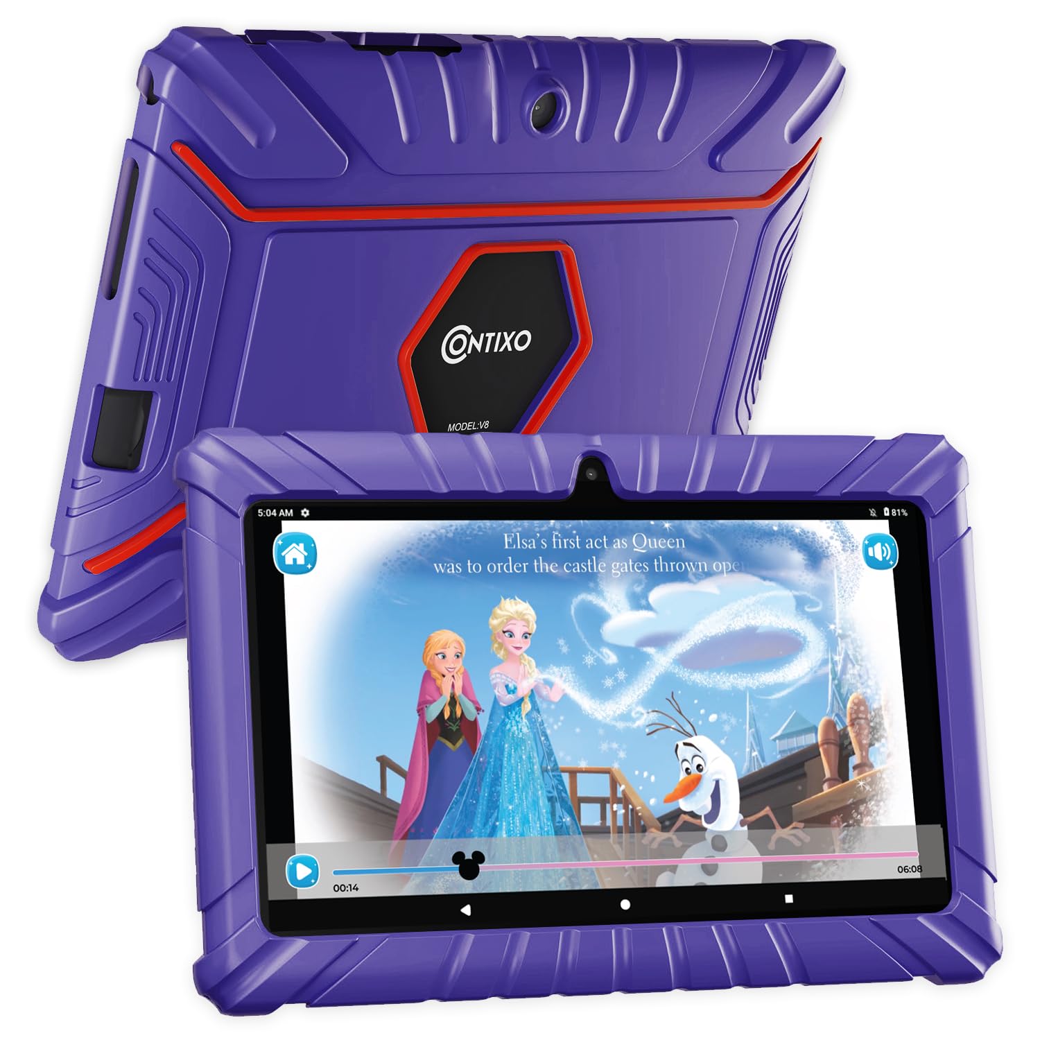 Contixo Kids Tablet, V8 Tablet for Kids and Tablet Sleeve Bag Bundle, 7” Toddler Tablet, 2GB+32GB Android 11 Tablet with Case, Learning Games Included, Parental Control Family Link - Purple