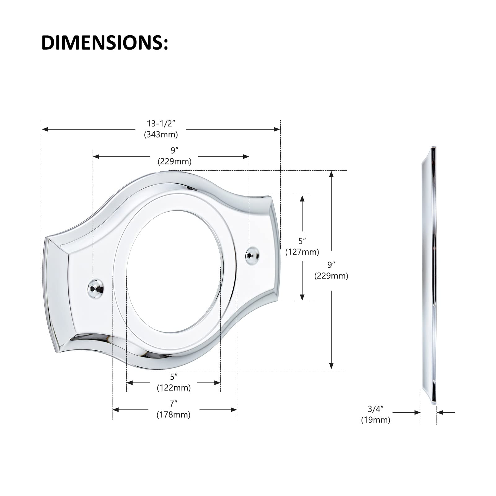 Renovation Shower Cover Plate for 2-Handle or 3-Handle to 1-Handle Shower Updates, Chrome