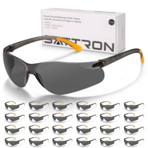 sattron tinted safety glasses bulk 24 pack, uv protective safety sunglasses for men women, ansi z87.1 scratch & impact resistant eye protection, ideal for construction, shooting, lab