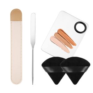 korean picasso makeup spatula palette set and powder puff for liquid foundation,stainless steel mixing spatula scraper artist nail art stirring makeup tool