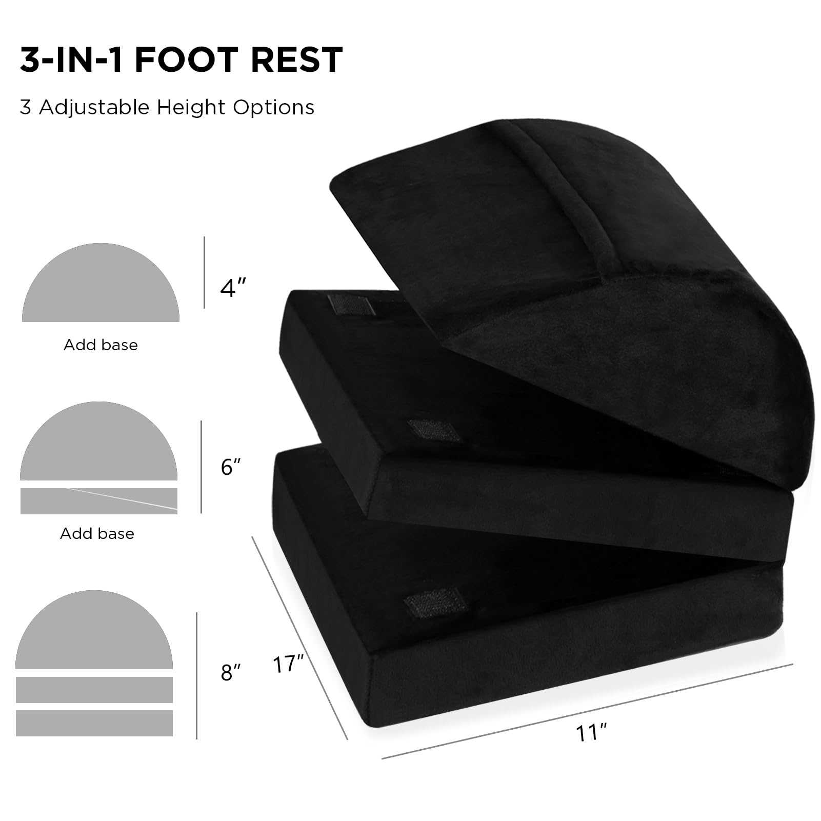 Foot Rest for Under Desk at Work, Adjustable Memory Foam Footrest with Washable Cover, Warmer Feet Pocket, Ergonomic Under Desk Foot Stool for Office Gaming Work Use, 3 Height Options