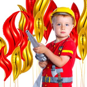 Shappy 26 Pcs Fire Balloons Firefighter Birthday Party Decorations 24 Inch Flame Balloons Fake Campfire Red and Gold Balloon for Fire Truck Fireman Party Supplies Summer Camping