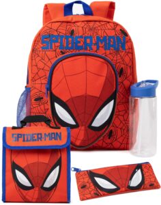 marvel spider-man boys backpack | kids superhero school bag bundle | rucksack, lunch bag, pencil case, water bottle 4 pcs set