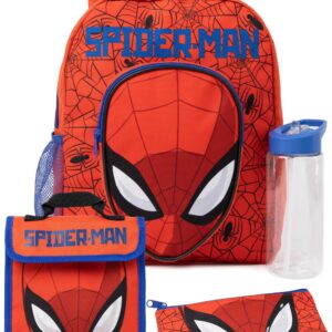 Marvel Spider-Man Boys Backpack | Kids Superhero School Bag Bundle | Rucksack, Lunch Bag, Pencil Case, Water Bottle 4 Pcs Set