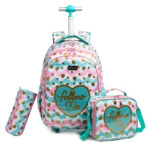 oruiji rolling backpack for girls backpack with wheels for elementary primary school student rolling backpack with lunch bag set