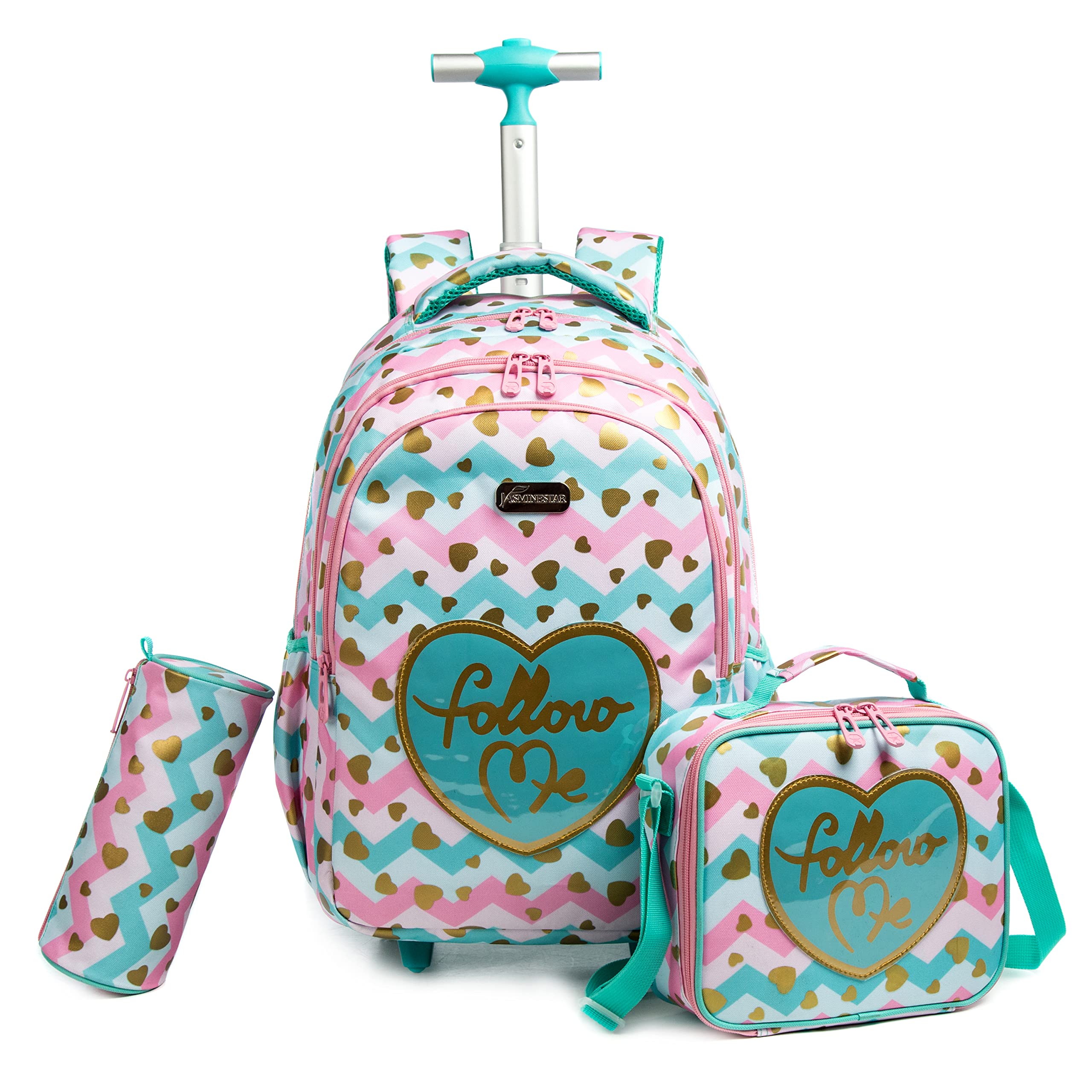 Oruiji Rolling Backpack for Girls Backpack with Wheels for Elementary Primary School Student Rolling Backpack with Lunch Bag Set