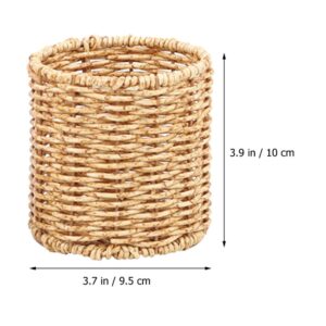 Cabilock Pen Holder Desktop Sundries Organizer Boho Desk Accessories Rattan Storage Bins Pen Cup Table Pen Organizer Pencil Holder Willow Basket Plastic Office Multifunction