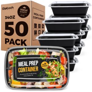 glotoch 50 pack【34oz】meal prep container microwave safe,upgrade durable food storage containers with lids,to go containers for lunch/takeout/travel bpa-free, stackable,dishwasher/freezer safe