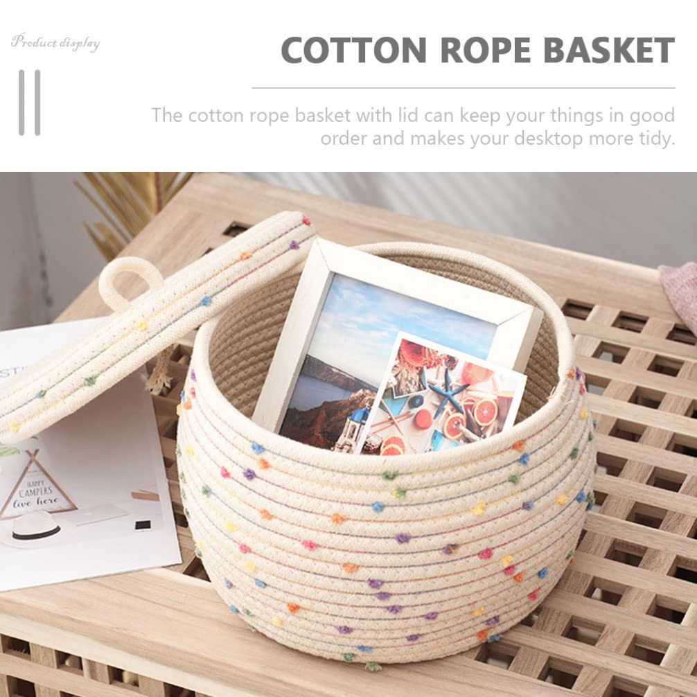 Cabilock Rope Storage Basket Countertop Baskets Woven Storage Basket Laundry Hamper Storage Baskets for Organizing Round Basket with Lid Sundries Organizer Shelf To Weave Rattan Cotton Rope