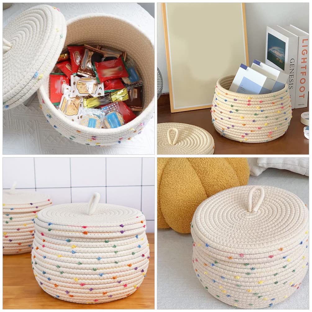 Cabilock Rope Storage Basket Countertop Baskets Woven Storage Basket Laundry Hamper Storage Baskets for Organizing Round Basket with Lid Sundries Organizer Shelf To Weave Rattan Cotton Rope