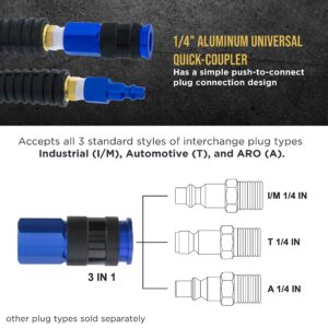 Master Elite Series 50-Foot Hybrid Polymer Air Hose with 1/4" NPT Male Ends - Universal Aluminum Quick Coupler and Plug - HD Lightweight Super Strong & Flexible 3/8" ID - Spray Gun Air Tool Compressor