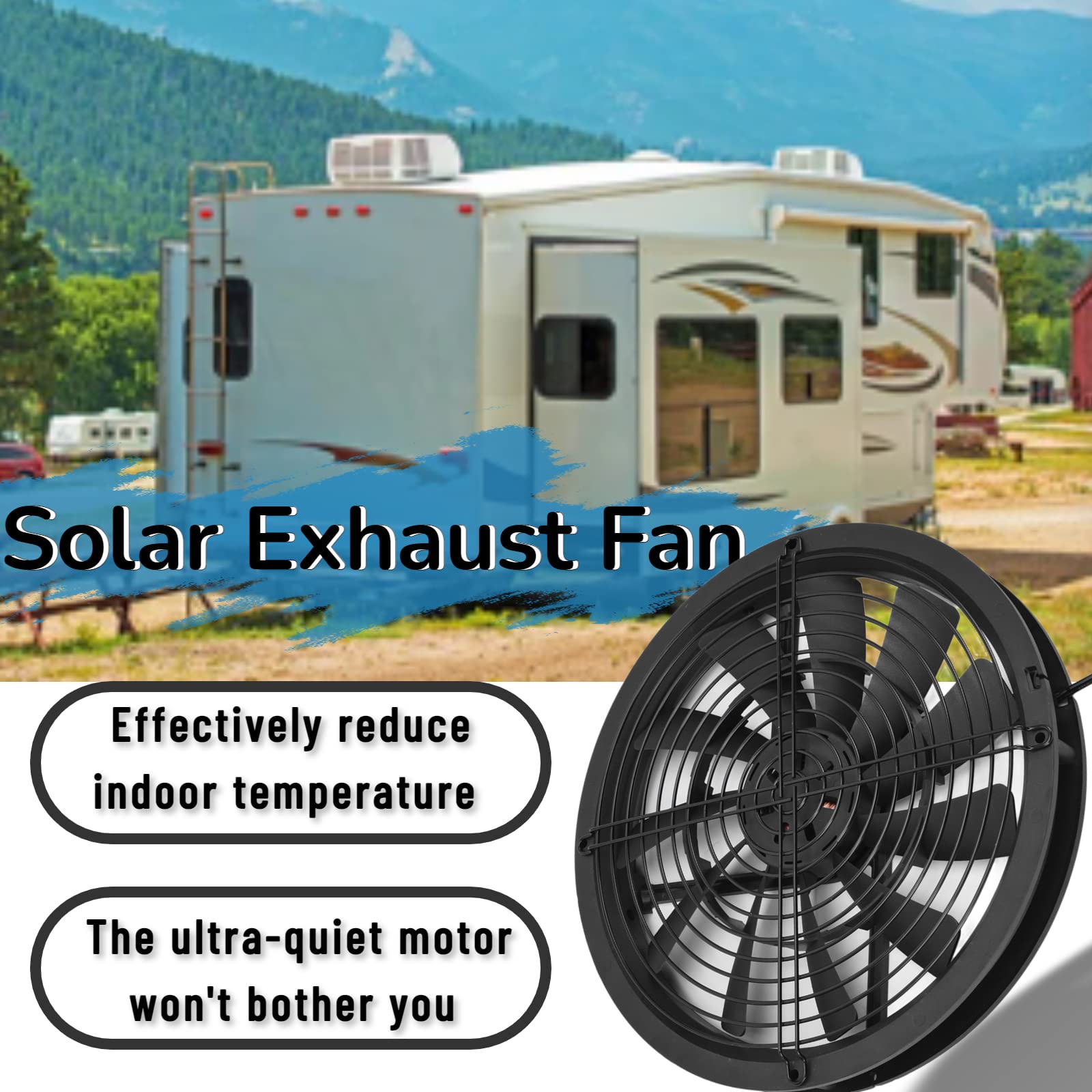 Solar Power Fan, Solar Fan For Greenhouse With 100w Waterproof Solar Panel and 9.8 Inch High Speed Greenhouse Fan, Wall Mount Solar Fan For Chicken Coop, Dog Houses, Greenhouses, Rv Roof